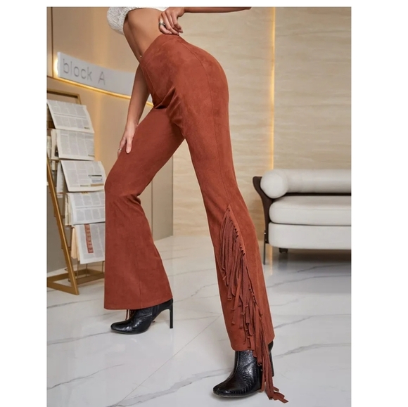 Rust Fringe Flare Pants Size large - Picture 2 of 8